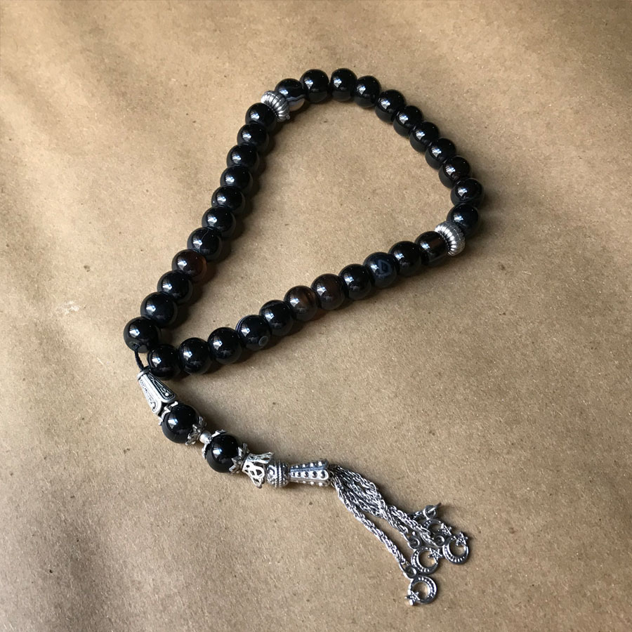 33 8mm Beads Black Aqeeq Tasbih / Prayer Beads TS-78